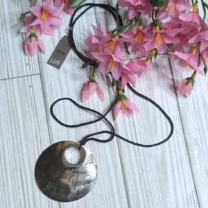 NWT J. JILL Mother of Pearl Sculptured Shell Pendant With Black Adjustable Cord